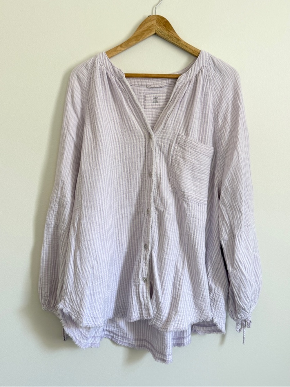 Aerie Daybreak Button Up Shirt Size Large Purple Cotton Stripe Purple Cover Up - Picture 2 of 7